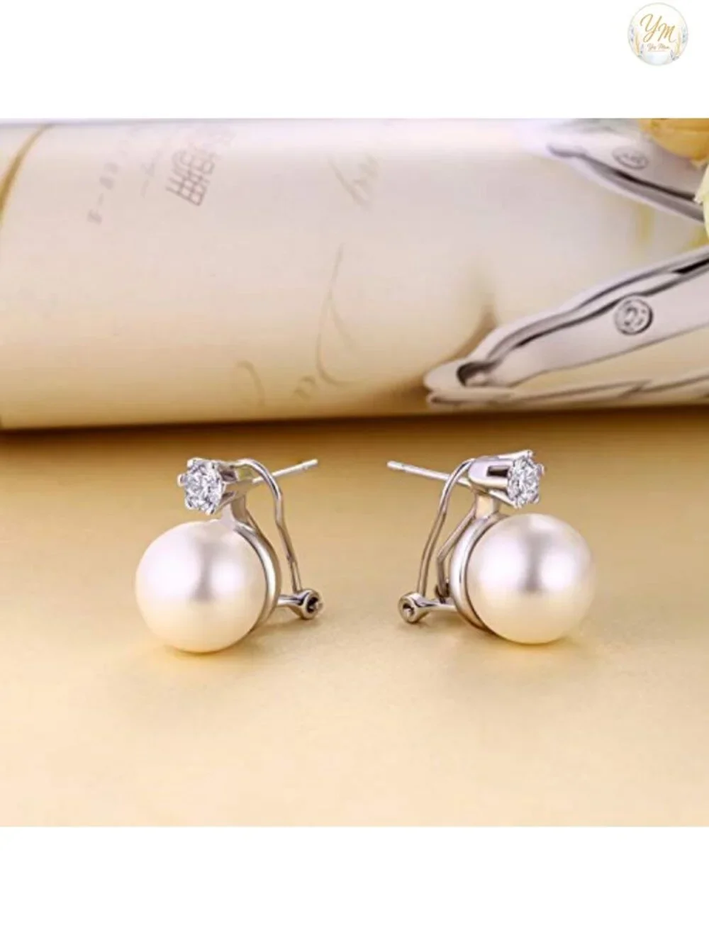 Pearl Stud Earrings for Women 925 Sterling Silver Rhodium Plated 8-13mm
